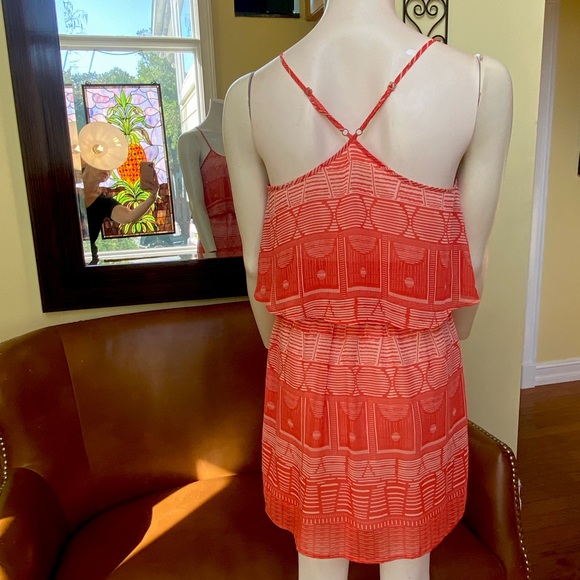 Bebe 🧡 XS adjustable straps, racer back, sheer layered orange & white sundress - Picture 2 of 5